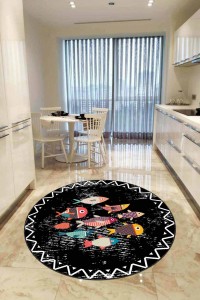 Siyah Kaymaz Taban Balık Desen Yuvarlak Mutfak Halısı AR425 Siyah Kaymaz Taban Balık Desen Yuvarlak Mutfak Halısı AR425