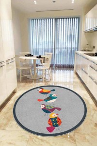 Gri Kaymaz Taban Yıkanır Kuşlu Yuvarlak Mutfak Halısı AR435 Gri Kaymaz Taban Yıkanır Kuşlu Yuvarlak Mutfak Halısı AR435