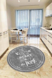 Gri Kaymaz Taban Kitchen Yazılı Yuvarlak Mutfak Halısı AR436 Gri Kaymaz Taban Kitchen Yazılı Yuvarlak Mutfak Halısı AR436