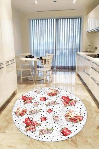 Pembe Kaymaz Çaydanlık Desenli Yuvarlak Mutfak Halısı AR438 Pembe Kaymaz Çaydanlık Desenli Yuvarlak Mutfak Halısı AR438