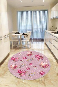 Pembe Kaymaz Çaydanlık Desenli Yuvarlak Mutfak Halısı AR440 Pembe Kaymaz Çaydanlık Desenli Yuvarlak Mutfak Halısı AR440