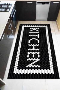 Siyah Kaymaz Tabanlı Kitchen Yazılı Mutfak Halısı AR444 Siyah Kaymaz Tabanlı Kitchen Yazılı Mutfak Halısı AR444