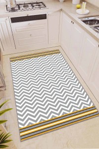 Sarı Kaymaz Tabanlı Yıkanabilir Zigzag Mutfak Halısı AR447 Sarı Kaymaz Tabanlı Yıkanabilir Zigzag Mutfak Halısı AR447
