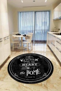 Siyah Kaymaz Kitchen Yazılı Yuvarlak Mutfak Halısı AR466 Siyah Kaymaz Kitchen Yazılı Yuvarlak Mutfak Halısı AR466