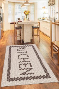 Bej Kaymaz Taban Yıkanan Kitchen Yazılı Mutfak Halısı AR490 Bej Kaymaz Taban Yıkanan Kitchen Yazılı Mutfak Halısı AR490