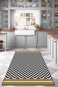 Sarı Kaymaz Tabanlı Yıkanabilir Zigzag Mutfak Halısı AR495 Sarı Kaymaz Tabanlı Yıkanabilir Zigzag Mutfak Halısı AR495