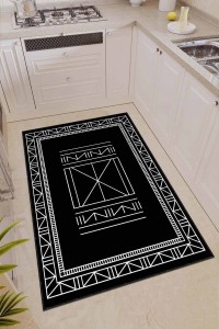 Siyah Kaymaz Taban Yıkanan Etnik Desenli Mutfak Halısı AR501 Siyah Kaymaz Taban Yıkanan Etnik Desenli Mutfak Halısı AR501