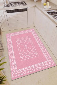 Pembe Kaymaz Taban Yıkanan Etnik Desenli Mutfak Halısı AR503 Pembe Kaymaz Taban Yıkanan Etnik Desenli Mutfak Halısı AR503