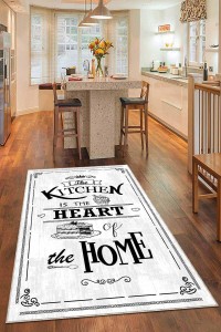 Beyaz Kaymaz Tabanlı Kitchen Yazılı Mutfak Halısı AR507 Beyaz Kaymaz Tabanlı Kitchen Yazılı Mutfak Halısı AR507
