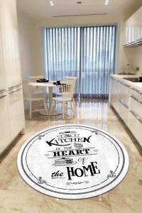 Beyaz Kaymaz Kitchen Yazılı Yuvarlak Mutfak Halısı AR508 Beyaz Kaymaz Kitchen Yazılı Yuvarlak Mutfak Halısı AR508
