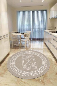 Bej Kaymaz Taban Etnik Desenli Yuvarlak Mutfak Halısı AR541 Bej Kaymaz Taban Etnik Desenli Yuvarlak Mutfak Halısı AR541