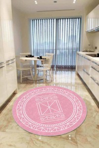 Pembe Kaymaz Taban Etnik Desen Yuvarlak Mutfak Halısı AR542 Pembe Kaymaz Taban Etnik Desen Yuvarlak Mutfak Halısı AR542