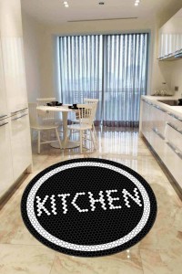 Siyah Kaymaz Kitchen Yazılı Yuvarlak Mutfak Halısı AR544 Siyah Kaymaz Kitchen Yazılı Yuvarlak Mutfak Halısı AR544