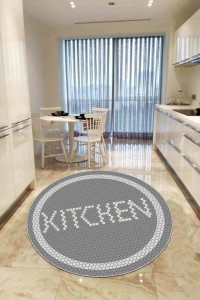 Gri Kaymaz Taban Kitchen Yazılı Yuvarlak Mutfak Halısı AR546 Gri Kaymaz Taban Kitchen Yazılı Yuvarlak Mutfak Halısı AR546
