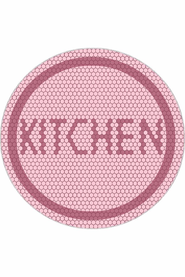 Pembe Kaymaz Kitchen Yazılı Yuvarlak Mutfak Halısı AR548