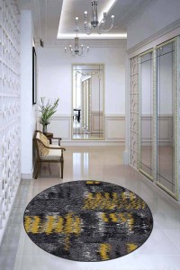 Sarı Kaymaz Tabanlı Modern Yuvarlak Mutfak Halısı AR568 Sarı Kaymaz Tabanlı Modern Yuvarlak Mutfak Halısı AR568