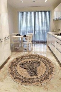 Bej Kaymaz Taban Hasır Görünüm Yuvarlak Mutfak Halısı AR671 Bej Kaymaz Taban Hasır Görünüm Yuvarlak Mutfak Halısı AR671