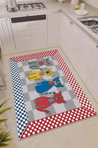 Çok Renkli Kaymaz Tabanlı Yıkanır Kedili Mutfak Halısı AR674 Çok Renkli Kaymaz Tabanlı Yıkanır Kedili Mutfak Halısı AR674