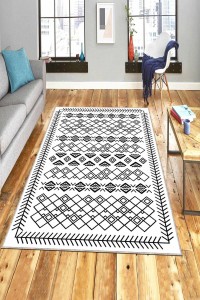 Beyaz Kaymaz Taban Yıkanan Etnik Desenli Mutfak Halısı AR682 Beyaz Kaymaz Taban Yıkanan Etnik Desenli Mutfak Halısı AR682