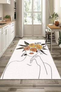 Ekru Kaymaz Tabanlı Yıkanabilir Soyut Mutfak Halısı AR700 Ekru Kaymaz Tabanlı Yıkanabilir Soyut Mutfak Halısı AR700