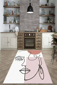 Pembe Kaymaz Tabanlı Yıkanabilir Soyut Mutfak Halısı AR701 Pembe Kaymaz Tabanlı Yıkanabilir Soyut Mutfak Halısı AR701