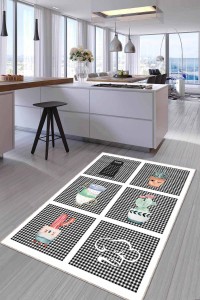 Siyah Kaymaz Taban Yıkanabilir Kaktüslü Mutfak Halısı AR711 Siyah Kaymaz Taban Yıkanabilir Kaktüslü Mutfak Halısı AR711