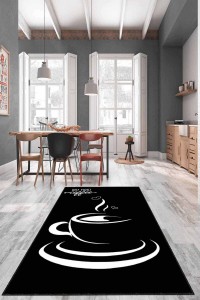 Siyah Kaymaz Taban Yıkanabilir Fincanlı Mutfak Halısı AR788 Siyah Kaymaz Taban Yıkanabilir Fincanlı Mutfak Halısı AR788