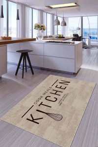 Bej Kaymaz Taban Yıkanan Kitchen Yazılı Mutfak Halısı AR794 Bej Kaymaz Taban Yıkanan Kitchen Yazılı Mutfak Halısı AR794