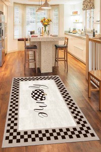 Bej Kaymaz Tabanlı Yıkanır Home Desenli Mutfak Halısı AR796 Bej Kaymaz Tabanlı Yıkanır Home Desenli Mutfak Halısı AR796