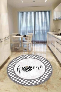 Beyaz Kaymaz Taban Home Yazılı Yuvarlak Mutfak Halısı AR805 Beyaz Kaymaz Taban Home Yazılı Yuvarlak Mutfak Halısı AR805