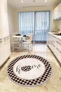 Kahve Kaymaz Taban Home Yazılı Yuvarlak Mutfak Halısı AR806 Kahve Kaymaz Taban Home Yazılı Yuvarlak Mutfak Halısı AR806