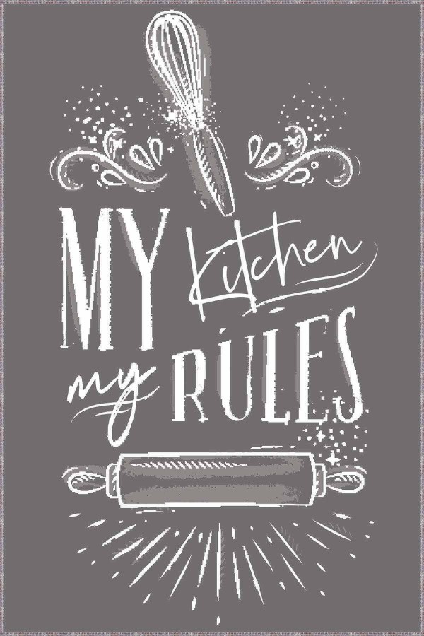 Gri Kaymaz Tabanlı My Kitchen My Rules Mutfak Halısı AR812