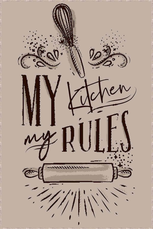 Bej Kaymaz Tabanlı My Kitchen My Rules Mutfak Halısı AR813