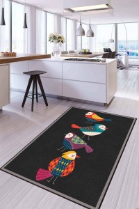 Siyah Kaymaz Taban Yıkanabilir Papağanlı Mutfak Halısı AR816 Siyah Kaymaz Taban Yıkanabilir Papağanlı Mutfak Halısı AR816