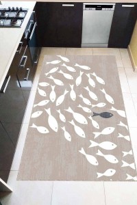 Bej Kaymaz Tabanlı Yıkanan Balık Desenli Mutfak Halısı AR828 Bej Kaymaz Tabanlı Yıkanan Balık Desenli Mutfak Halısı AR828
