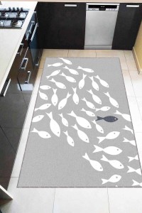 Gri Kaymaz Tabanlı Yıkanan Balık Desenli Mutfak Halısı AR829 Gri Kaymaz Tabanlı Yıkanan Balık Desenli Mutfak Halısı AR829