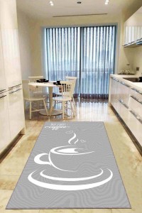 Gri Kaymaz Taban Yıkanan Fincan Desenli Mutfak Halısı AR831 Gri Kaymaz Taban Yıkanan Fincan Desenli Mutfak Halısı AR831