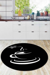 Siyah Kaymaz Tabanlı Fincanlı Yuvarlak Mutfak Halısı AR833 Siyah Kaymaz Tabanlı Fincanlı Yuvarlak Mutfak Halısı AR833