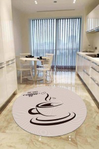 Bej Kaymaz Taban Fincan Desenli Yuvarlak Mutfak Halısı AR834 Bej Kaymaz Taban Fincan Desenli Yuvarlak Mutfak Halısı AR834