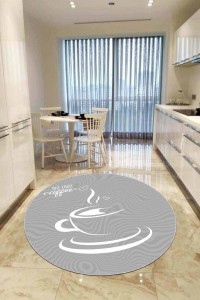 Gri Kaymaz Taban Fincan Desenli Yuvarlak Mutfak Halısı AR835 Gri Kaymaz Taban Fincan Desenli Yuvarlak Mutfak Halısı AR835