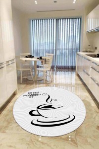 Beyaz Kaymaz Tabanlı Fincanlı Yuvarlak Mutfak Halısı AR836 Beyaz Kaymaz Tabanlı Fincanlı Yuvarlak Mutfak Halısı AR836