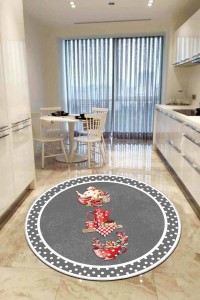 Gri Kaymaz Çaydanlık Desenli Yuvarlak Mutfak Halısı AR843 Gri Kaymaz Çaydanlık Desenli Yuvarlak Mutfak Halısı AR843