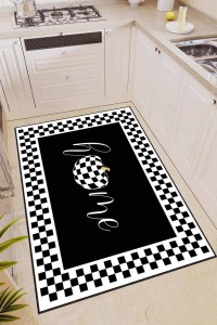 Siyah Kaymaz Taban Yıkanan Home Desenli Mutfak Halısı AR844 Siyah Kaymaz Taban Yıkanan Home Desenli Mutfak Halısı AR844