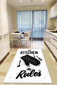 Beyaz Kaymaz Tabanlı My Kitchen My Rules Mutfak Halısı AR846 Beyaz Kaymaz Tabanlı My Kitchen My Rules Mutfak Halısı AR846