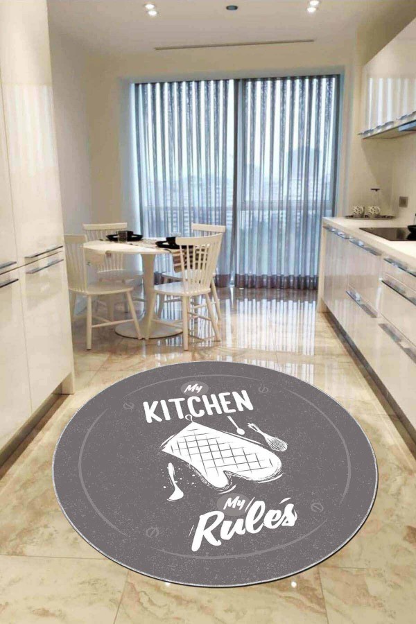 Gri Kaymaz My Kitchen My Rules Yuvarlak Mutfak Halısı AR850