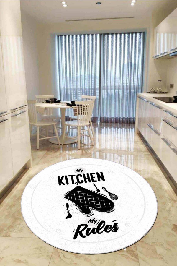 Beyaz Kaymaz My Kitchen My Rules Daire Mutfak Halısı AR851