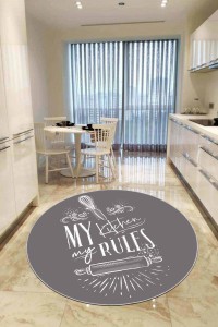 Gri Kaymaz My Kitchen My Rules Yuvarlak Mutfak Halısı AR855 Gri Kaymaz My Kitchen My Rules Yuvarlak Mutfak Halısı AR855