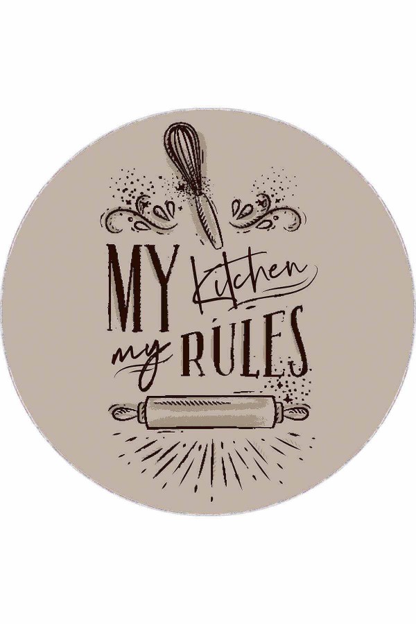 Bej Kaymaz My Kitchen My Rules Yuvarlak Mutfak Halısı AR856