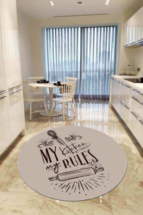 Bej Kaymaz My Kitchen My Rules Yuvarlak Mutfak Halısı AR856