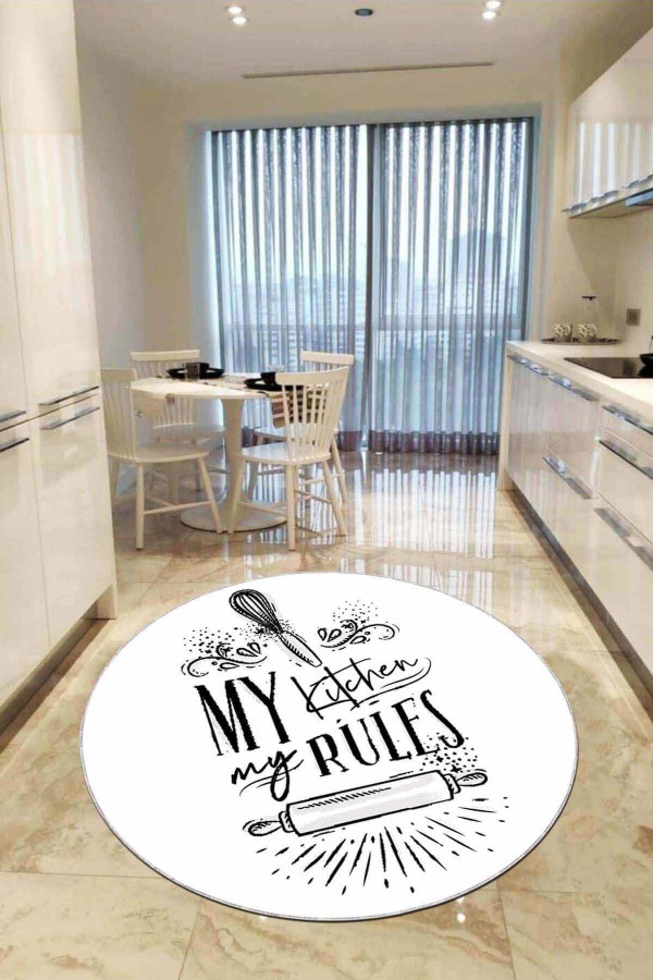 Beyaz Kaymaz My Kitchen My Rules Daire Mutfak Halısı AR857